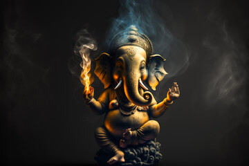 Baby God Ganesh beautiful smoke statue. Generative AI