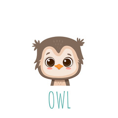 Cute cartoon owl head. Face owlet.Icon
