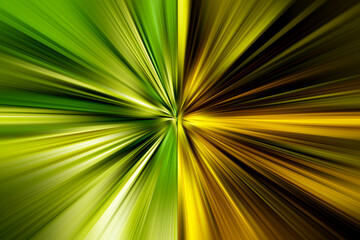 Fototapeta premium Abstract radial zoom blur surface in light green, yellow and brown tones. Warm two-color background with radial, radiating, converging lines.