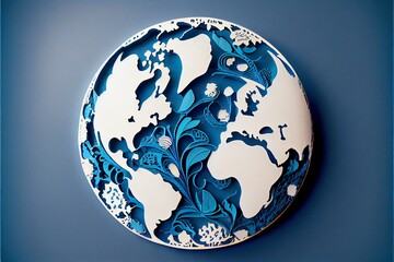 Blue Earth Globe Papercut. Generative AI