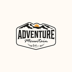 adventure mountain vintage logo vector minimalist illustration design, natural outdoor wild mountain logo design