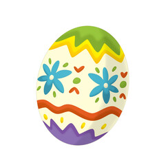cartoon happy easter scene with colorful easter egg isolated illustration for children