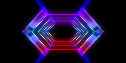 3D abstract background with neon lights. neon tunnel  .space construction . .3d illustration