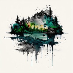 Woods forest ink splatter style created with AI