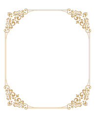 Thin gold beautiful decorative vintage frame for your design. Making menus, certificates, salons and boutiques. Gold frame on a dark background. Space for your text. Vector illustration.