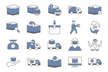 Logistic illustration icon set, packaging, delivery. two tone icon style. Simple vector design editable