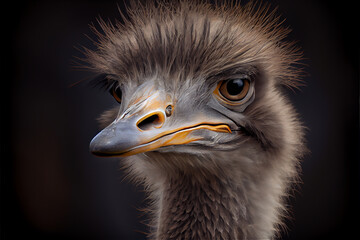 Close up ostrich portrait, generative ia - obrazy, fototapety, plakaty