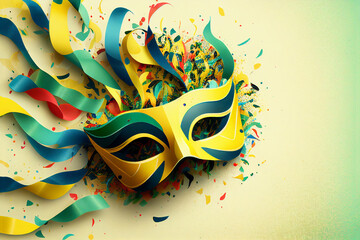 Colorful Brazil carnival festival background: the mask and confetti created with Ai generative technology