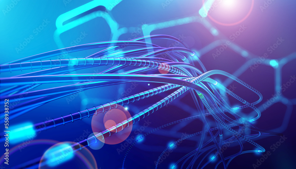 Leinwandbilder bright signals transmit data quickly. bundles of abstract fiber optic wires in neon light. technolog