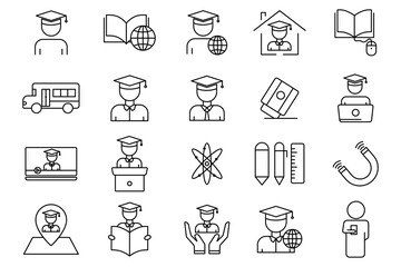 Education illustration icon set. International education day. Line icon style. Simple vector design editable