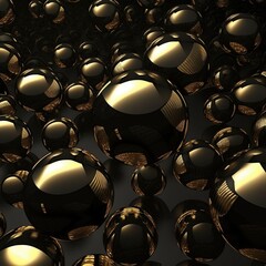 Black and gold spheres background. Digital illustration