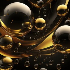 Black and gold spheres background. Digital illustration