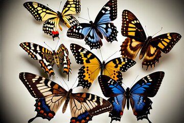 Fototapeta na wymiar Various Butterflies on Solid Background. Generative ai