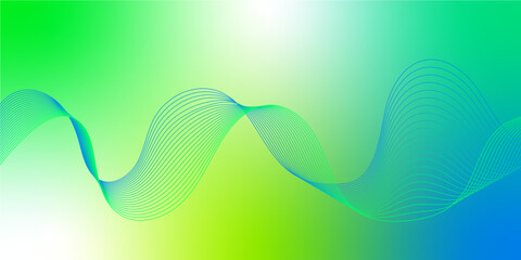 Abstract modern colorful green wavy stylized blend liens on gradient background. Blending gradient colors. Digital frequency track equalizer. Colorful shiny and smooth blend lines background. 