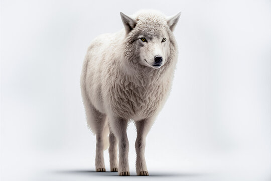 A wolf in sheep's clothing. 3D render. Isolated on white