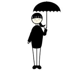 hand drawn illustration of a person holding an umbrella(pony tail hair)