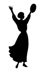 Dancing woman with a tambourine. Vector drawing - obrazy, fototapety, plakaty