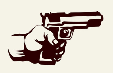 Hand with a gun. Vector drawing