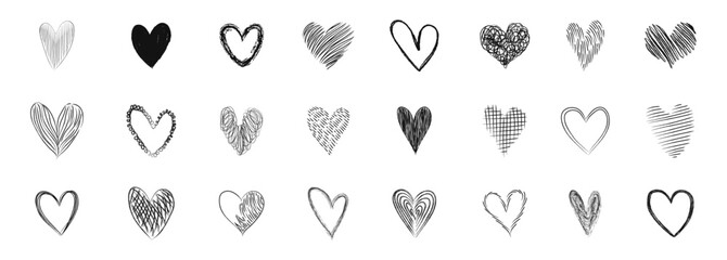 Set valentine's day. Hearts hand draw. Vector illustration with brush