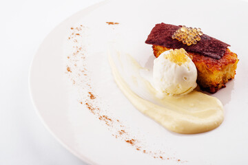 molecular cuisine. cake muffin and ice cream