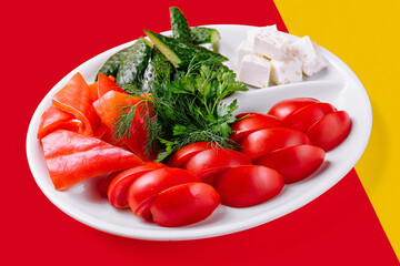 fresh chopped vegetables on a plate