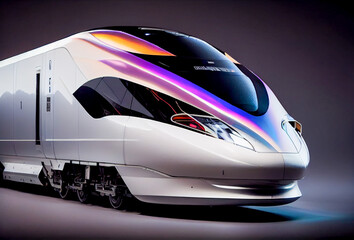 A high speed  train with Hologram Lighting . (ai technology)
