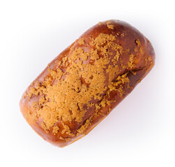 Delicious baked bun on white background