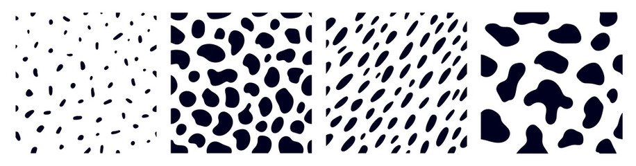 Set of animal pattern for textile design. Seamless pattern of dalmatian or cow spots. Natural textures.