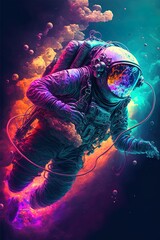 Fototapeta premium Astronaut in Space, trippy, vibrant