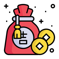 Chinese lucky bag with coins vector design modern style