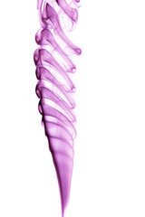 Puffs and curls of dark smoke on a white background rising from a burning stick