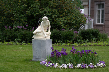 View of the Nymph statue in the private garden of the Catherine Park in Tsarskoye Selo on a sunny...