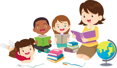 back to school with kids reading book education happy children concept