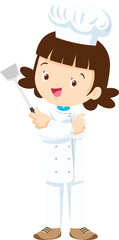 Cooking children girl Little kid making delicious food professional chef