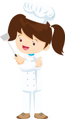 Cooking children girl Little kid making delicious food professional chef