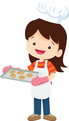 Cooking children girl Little kid making delicious food professional chef