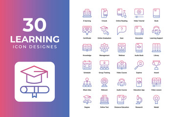 E learning icons set vector design