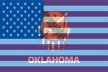 Flag of Oklahoma, federal state with United States of America flag.