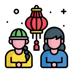 Chinese people avatar with lantern denoting chinese new year