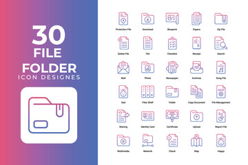 File and Folder icons set vector design