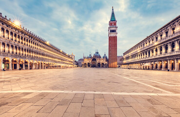 Piazza San Marco with basilica and Campanile tower in Venice, Italy