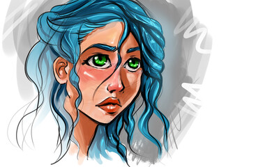 Sad looking beautiful teenage girl Illustration - 558946748