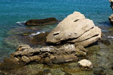 Rocks on the coast in the capital of Rhodes, Greece.