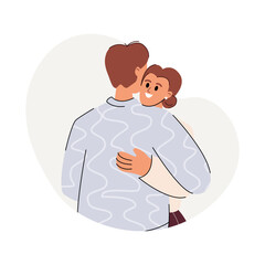 Set of different cartoon people hugging feeling love and positive emotion vector graphic illustration. Collection of friends, couple embracing isolated on white background. Friendship concept
