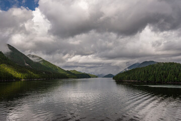 Fototapeta premium nature sceneries along the Inside Passage Cruise from Port Hardy to Prince Rupert, British Columbia, Canada