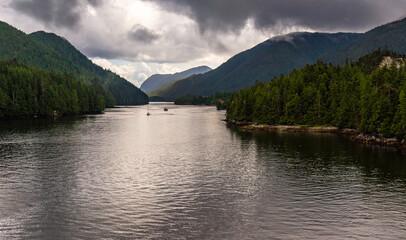 nature sceneries along the Inside Passage Cruise from Port Hardy to Prince Rupert, British...