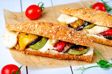 Grilled Vegetables and Mozzarella Cheese Sandwiches, Panini, Delicious breakfast or snack, Clean eating, Dieting