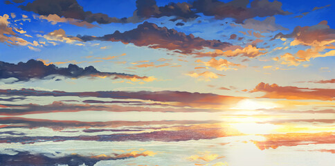Beautiful sunset ocean landscape Illustration - 558948905