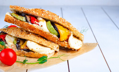 Grilled Vegetables and Mozzarella Cheese Sandwiches, Panini, Delicious breakfast or snack, Clean eating, Dieting