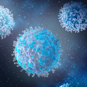 Medical background, lymphocytes cells of the immune system, which are a type of leukocytes of the agranulocyte group, provide humoral immunity production of antibodies, 3d rendering
